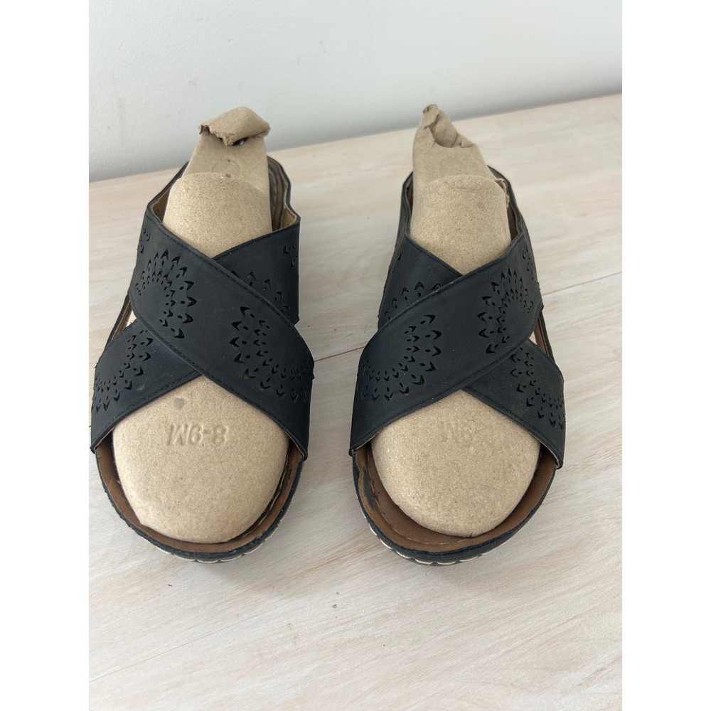 Soft Comfort Womens Black Laser Cut Cross Strap Memory Foam Slide Sandals Size 9